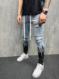 NS043  Hot Sale Ripped Flame Trouser for Men Slim Fit Jeans Pants Casual Men Trousers