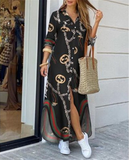 Spring Summer Long Sleeve Maxi Dress Casual Female Button Split Party Dress Vestidos
