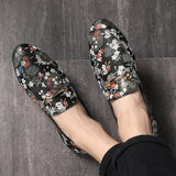 Men's Casual Smart Mixed Colors Shoes Black Embroidered Velvet Rubber Sole Loafers
