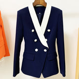 NOVANCE OLX014 European American Metal Contrast Cyan Suit Ladies Blazers Trendy Designers Coat Women Woman Blazer Formal Office