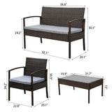 4 PCS Outdoor Patio Rattan Wicker Furniture Set With Table Sofa Cushioned Light Grey