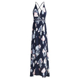 Sexy backless boho print split maxi dress Women chiffon long dress