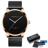 Relogio Masculino CRRJU Watch for Men Black Big Dial Casual Quartz Watches Unique Simple Sport Watches Mesh Waterproof Watch