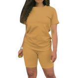 Matching Biker Shorts Set Workout Jogger Suits Two Piece Set Women Clothing Summer Custom Short Sleeve Suit