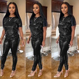 Women Two Piece Set Winter Clothes Glitter Short Sleeve Fleece Casual Bodycon Women 2 Piece Pants Set Christmas
