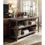 Gorden Console Table Decor in Weathered Oak Antique Silver With 2 Shelf Rack for Living Room Hallway Entryway TV Stand[US-Stock]