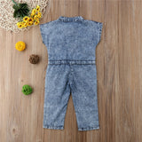Summer Toddler Baby Kids Girls Denim Clothes V-Neck Sleeveless Button Pocket Romper Newborn Long Jumpsuit Overalls One Pieces