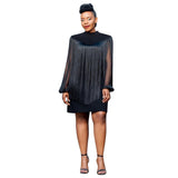 European&American High Quality Mesh Sleeve Fashionable Blouse and  Long Sleeve Dress 2 Piece Set Women Vestido De Borla