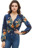 Floral Print Surplice Smock Back Long Sleeve Top