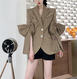 Women Blazer Temperament Suit Blazer Bow Pleated Ladies Blazer Coat Irregular Women's Suit Jacket