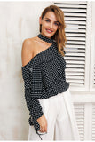 One shoulder polka dot blouse shirt Ruffle lantern sleeve vintage chiffon blouse Sexy bow women summer blouses