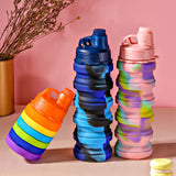 Portable Collapsible Silicone Water Bottle With Lid Camouflage