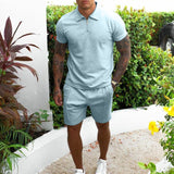 QC542 - New Custom Logo Cotton Short Sleeve Polo Shirt and Shorts Set Mens