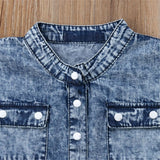 Summer Toddler Baby Kids Girls Denim Clothes V-Neck Sleeveless Button Pocket Romper Newborn Long Jumpsuit Overalls One Pieces