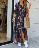 Spring Summer Long Sleeve Maxi Dress Casual Female Button Split Party Dress Vestidos