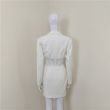 A4510 2021 New Arrivals White v Neck See Through Mesh Long Sleeve Woman Blazer Dress