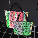 Luminous Hologram Geometry Tote Quilted Shoulder Crossbody Handbag for Women