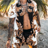 Men Clothes Set Summer Mens Punk Rock Party Suit Mens Club Beach Track Suits 2021 Boardshorts + Casual Print Shirts 2 Pcs Sets