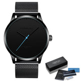 Relogio Masculino CRRJU Watch for Men Black Big Dial Casual Quartz Watches Unique Simple Sport Watches Mesh Waterproof Watch