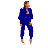 Women Fall Clothes 2021 Puff Sleeve Top Women's Pants & Trousers Two Piece Set Women Clothing