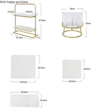 European Style Rectangular White Ceramics Cake Pan with Golden Metal Display