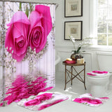 Flowers Prints Bath Screen Curtains With Hooks High Quality Polyester Shower CurtainToilet Cover Mat Non-Slip Bath Rug Set