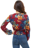 Floral Print Surplice Smock Back Long Sleeve Top