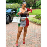 2021 Fall Set Sexy Letter Print Long Sleeve Patchwork Color Women Casual Two Piece Skirt Set