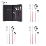 Silver Cutlery Set Stainless Steel 16 Piece Dinnerware Knive Fork Spoon Set Kitchen Complete Tableware Black Gift Box Dinner Set