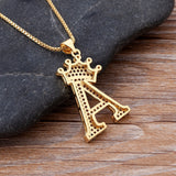 New Luxury Copper Zircon A-Z Crown Alphabet Pendant Chain Necklace Punk Hip-Hop Style Fashion Woman Man Initial Name Jewelry