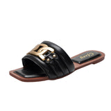 Women's Slippers Slides Metal Decorative Flat Sandals and Handbags Matching Suit