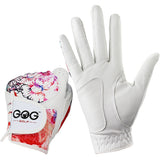 Pack 1 Pair Golf Gloves Women Left and Right Hand Genuine Leather  Lycra  Non-Slip Colorful Fabric Breathable Soft Sports Gloves