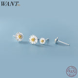 WANTME Genuine 100% 925 Sterling Silver Cute Sweet Little Daisy Chrysanthemum Studs Earrings for Women Femme Party Fine Jewelry