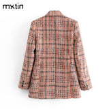 Winter Women's Vintage Plaid Double Breasted Tweed Blazers Coat Women Elegant Ladies Long Sleeve Female Outerwear Blaser