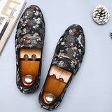 Men's Casual Smart Mixed Colors Shoes Black Embroidered Velvet Rubber Sole Loafers