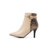 ZawsTia PU Leather Snakeskin Print High Heeled Boots for Women