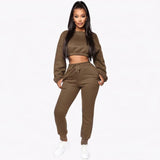 Women Clothing Wholesale Long Sleeve Clothes Women Solid Color Sets Thick Tracksuit Women Crop Top 2 Piece Sweat Pants Set