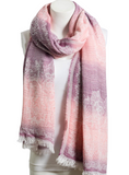 Very Soft Purple Medallion Print Frayed Long Scarf