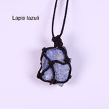 Natural Crystal Quartz Necklace Pocket Pendant with Weave Rope Net