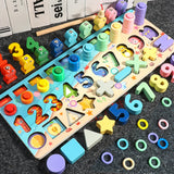 Montessori Educational Wooden Puzzles for Baby Learn to Count Function with Matching Geometric Figures