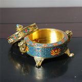 Incense Burner Incense Stick Holder Metal Tibetan Style Painted Enamel Zinc Alloy Coil Incense Crafts Home Office Decoration