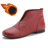 V Neck Concise Monk Shoes Women's Genuine Leather Ankle Boots Slip on