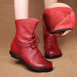 JIANBUDAN/ Genuine Leather Plush Women's Short Boots
