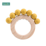 Bopoobo 1PC Baby Toys Beech Wooden Rattle Hand Teething Wooden Ring Can Chew Beads Play Gym BPA
