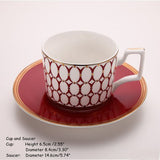 Ceramics Flat Plate Bone China Cup Saucer Set Red Platter Tableware European Style Western Dinner Dishes Coffee Cup Set 1pcs