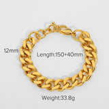 3mm 6mm 8mm 12mm Miami Cuban Chain Bracelet Punk Jewelry for Men Women 18K Gold Plated Stainless Chain Bracelet