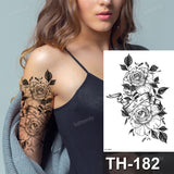 Tattoo Sticker Flower Big Body Art Waterproof Temporary Sexy Thigh Tattoos for Woman Tattoo Fake Water Black Sketch Line Sleeve
