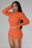 2023 Solid Color Custom Logo Drawstring Knitted Two Piece Set Women Casual