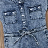 Summer Toddler Baby Kids Girls Denim Clothes V-Neck Sleeveless Button Pocket Romper Newborn Long Jumpsuit Overalls One Pieces