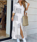 Spring Summer Long Sleeve Maxi Dress Casual Female Button Split Party Dress Vestidos